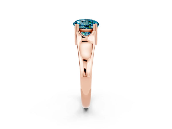 Rose gold Round Cut Blue Topaz Solitaire Ring with Wide Band and Prong Setting