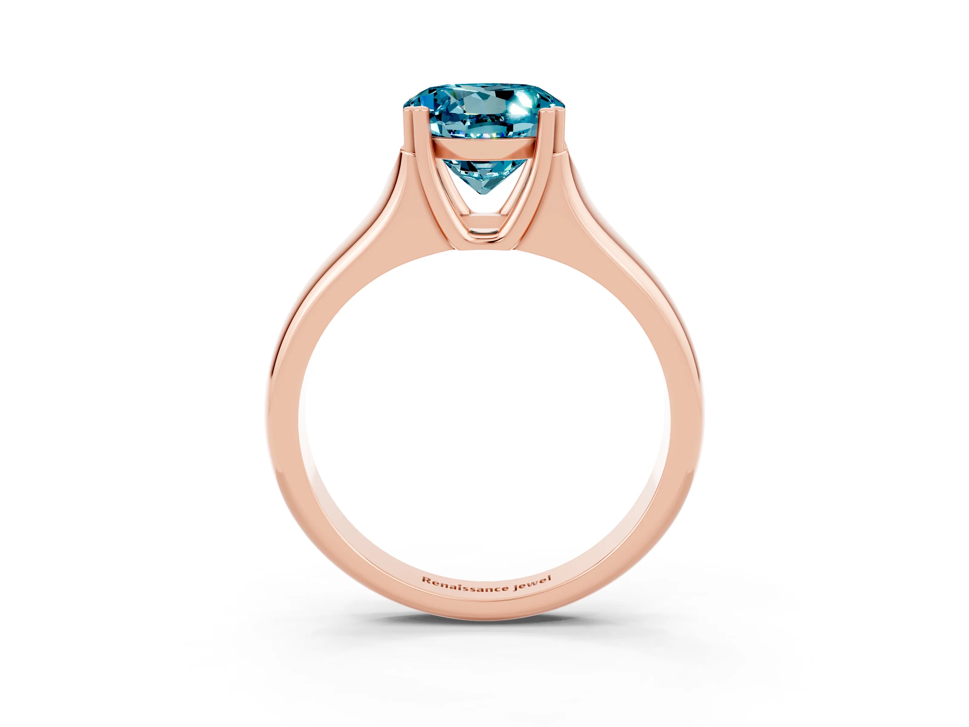 Rose gold Round Cut Blue Topaz Solitaire Ring with Wide Band and Prong Setting_3