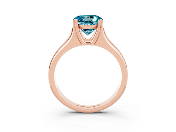 Rose gold Round Cut Blue Topaz Solitaire Ring with Wide Band and Prong Setting