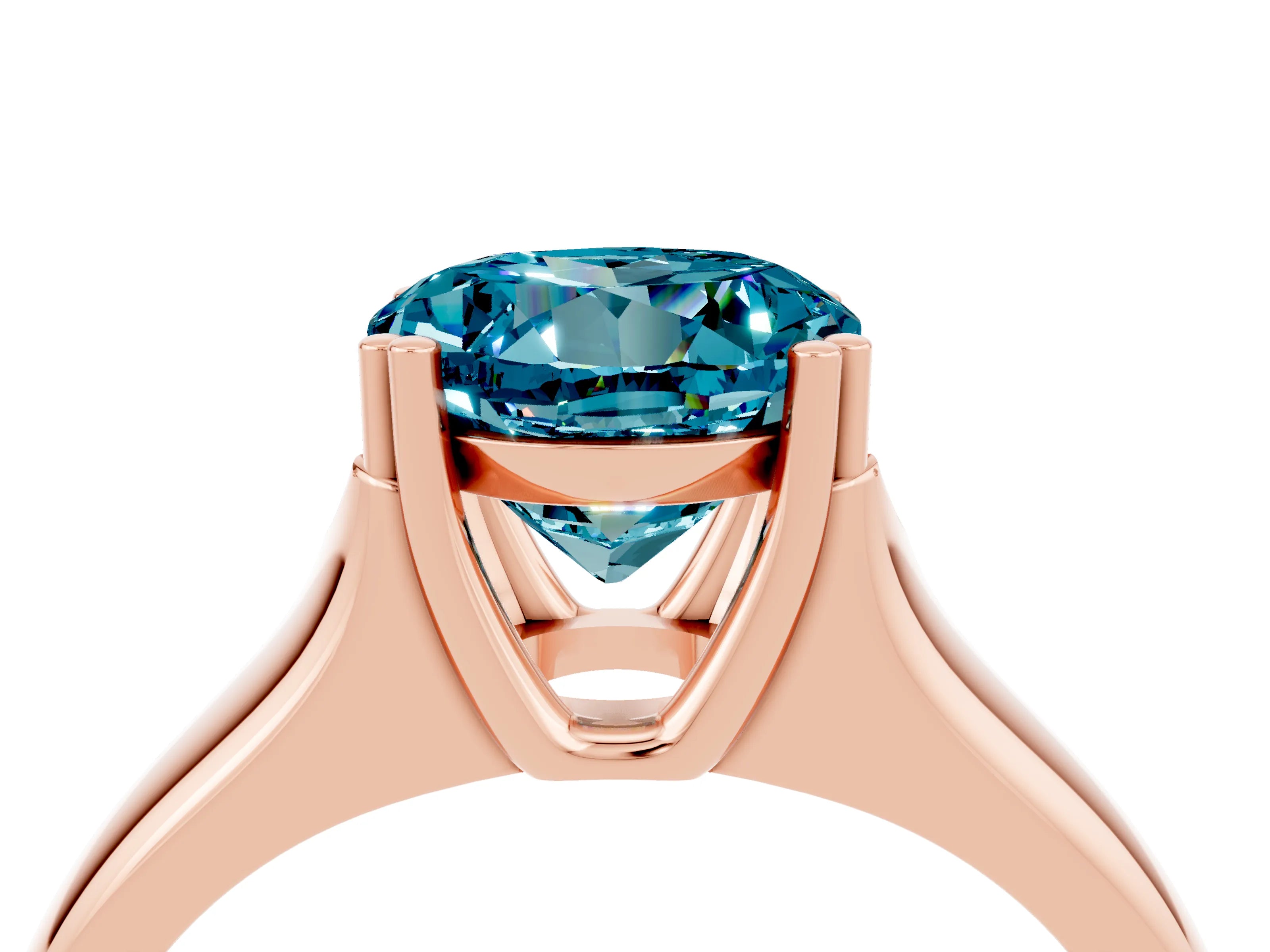Rose gold Round Cut Blue Topaz Solitaire Ring with Wide Band and Prong Setting_4