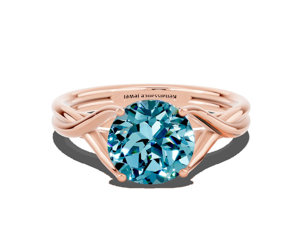 Rose gold Round Cut Blue Topaz Solitaire Twist Band Prong Setting Ring