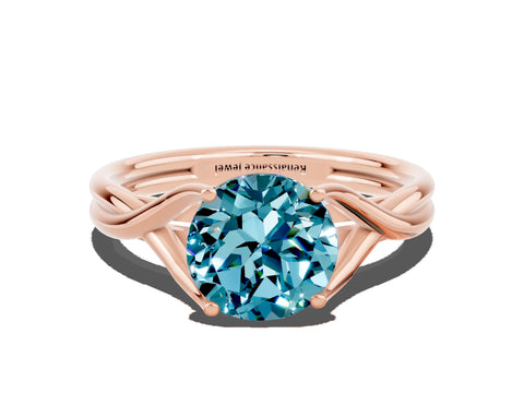 Rose gold Round Cut Blue Topaz Solitaire Twist Band Prong Setting Ring_69