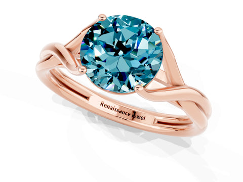 Rose gold Round Cut Blue Topaz Solitaire Twist Band Prong Setting Ring_70