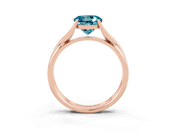 Rose gold Round Cut Blue Topaz Solitaire Twist Band Prong Setting Ring