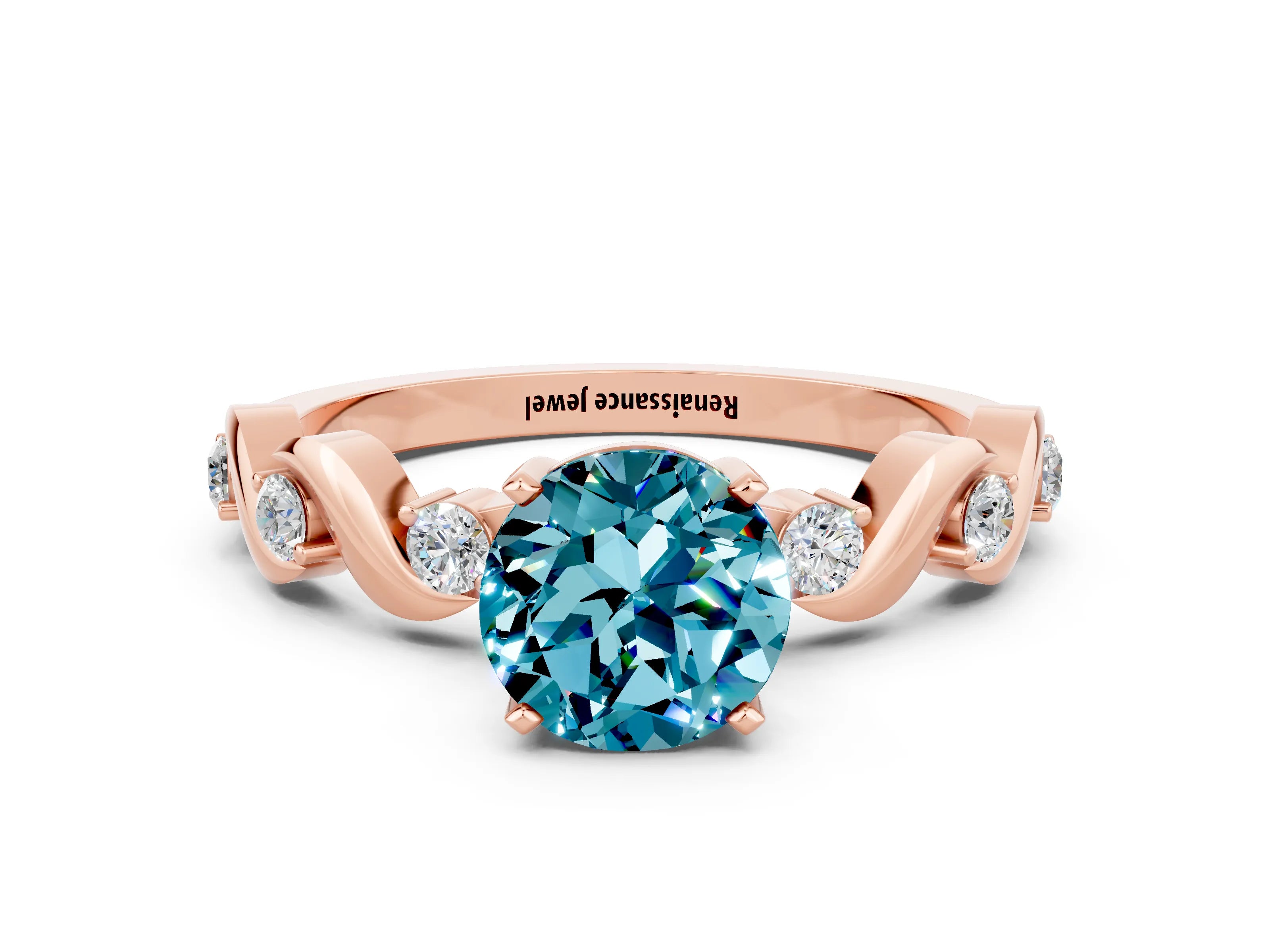Rose gold Round Cut Blue Topaz Solitaire Twisted Band with Round  Accents and Prong Setting_12