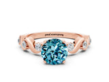 Rose gold Round Cut Blue Topaz Solitaire Twisted Band with Round  Accents and Prong Setting_12