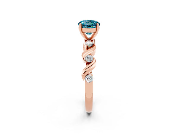 Rose gold Round Cut Blue Topaz Solitaire Twisted Band with Round  Accents and Prong Setting