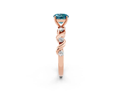Rose gold Round Cut Blue Topaz Solitaire Twisted Band with Round  Accents and Prong Setting_14