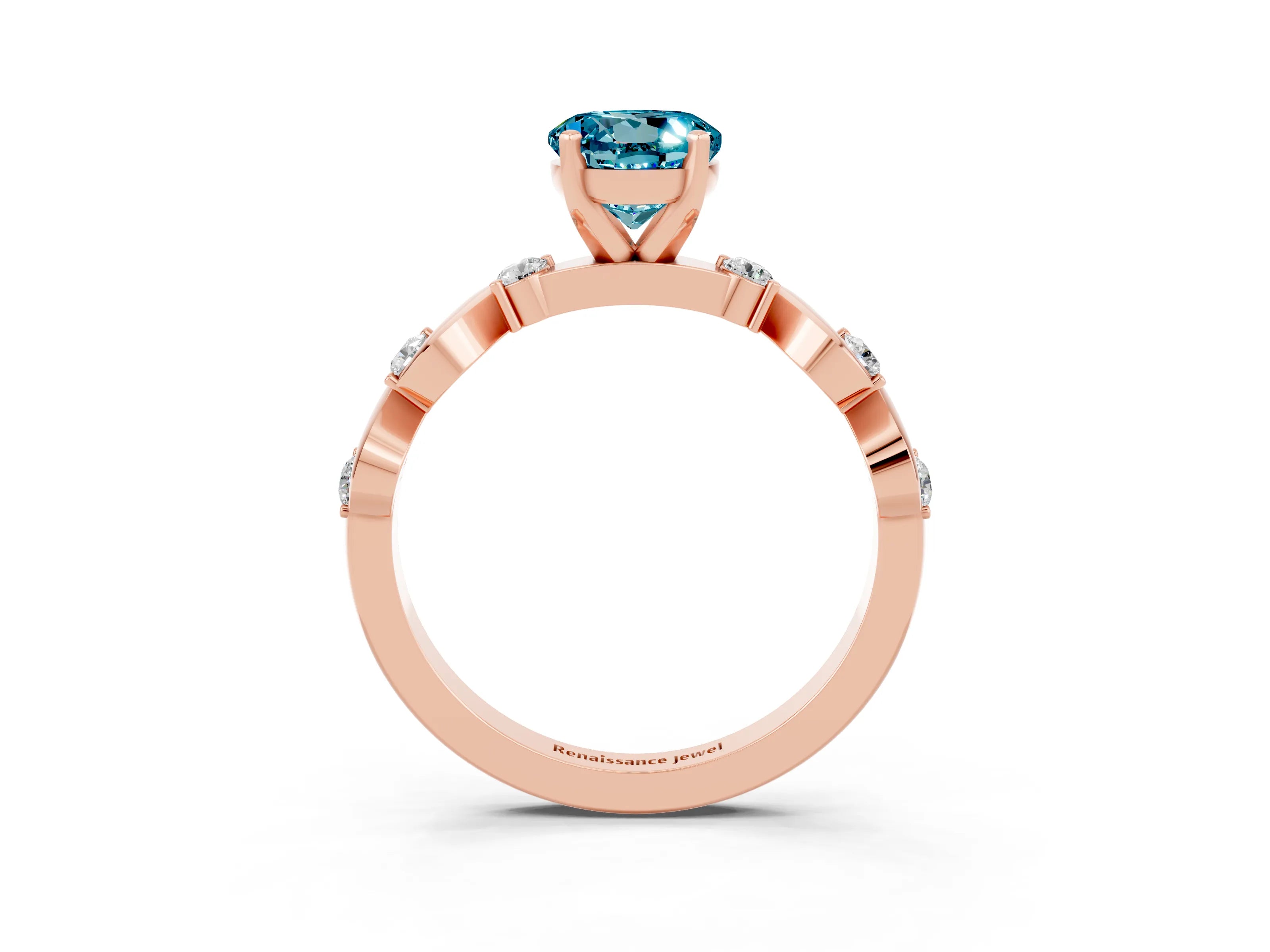 Rose gold Round Cut Blue Topaz Solitaire Twisted Band with Round  Accents and Prong Setting_15