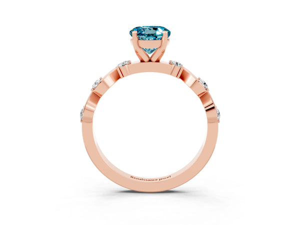 Rose gold Round Cut Blue Topaz Solitaire Twisted Band with Round  Accents and Prong Setting