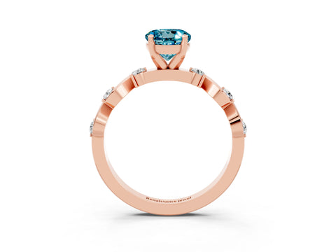 Rose gold Round Cut Blue Topaz Solitaire Twisted Band with Round  Accents and Prong Setting_15