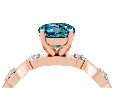 Rose gold Round Cut Blue Topaz Solitaire Twisted Band with Round  Accents and Prong Setting_16
