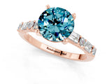Rose gold Round Cut Blue Topaz Solitaire with Side Baguettes and Channel Set Band_1