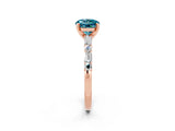 Rose gold Round Cut Blue Topaz Solitaire with Side Baguettes and Channel Set Band_2