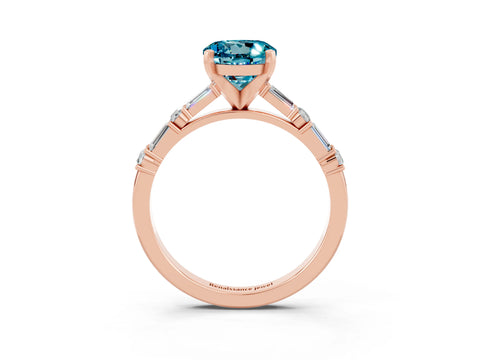 Rose gold Round Cut Blue Topaz Solitaire with Side Baguettes and Channel Set Band_3