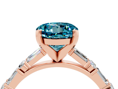 Rose gold Round Cut Blue Topaz Solitaire with Side Baguettes and Channel Set Band_4