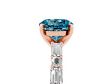 Rose gold Round Cut Blue Topaz Solitaire with Side Baguettes and Channel Set Band_5