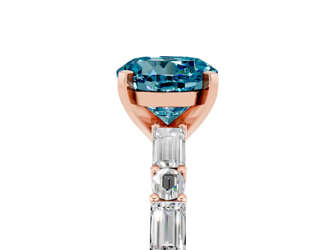 Rose gold Round Cut Blue Topaz Solitaire with Side Baguettes and Channel Set Band_5