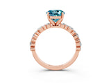 Rose gold Round Cut Blue Topaz Solitaire with Side Stones, Pave Band, Four-Prong Setting_39