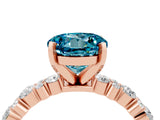 Rose gold Round Cut Blue Topaz Solitaire with Side Stones, Pave Band, Four-Prong Setting_40