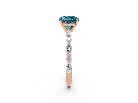 Rose gold Round Cut Blue Topaz Solitaire with Side Stones on a Pavé Band and Four-Prong Setting_14