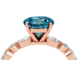 Rose gold Round Cut Blue Topaz Solitaire with Side Stones on a Pavé Band and Four-Prong Setting_16
