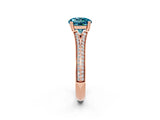 Rose gold Round Cut Blue Topaz Split Shank Engagement Ring with Pavé Band_2