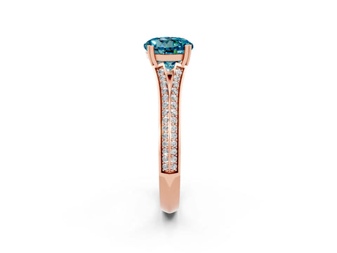 Rose gold Round Cut Blue Topaz Split Shank Engagement Ring with Pavé Band_2