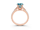 Rose gold Round Cut Blue Topaz Split Shank Engagement Ring with Pavé Band_3