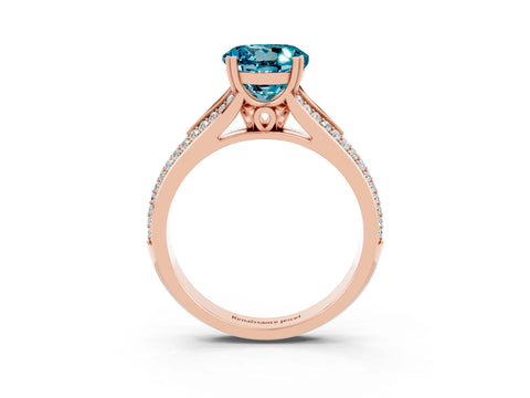 Rose gold Round Cut Blue Topaz Split Shank Engagement Ring with Pavé Band_3