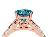 Rose gold Round Cut Blue Topaz Split Shank Engagement Ring with Pavé Band_4