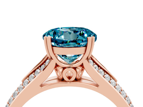Rose gold Round Cut Blue Topaz Split Shank Engagement Ring with Pavé Band_4