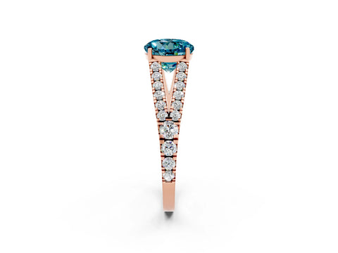 Rose gold Round Cut Blue Topaz Split Shank Pavé Engagement Ring with Four-Prong Setting_14