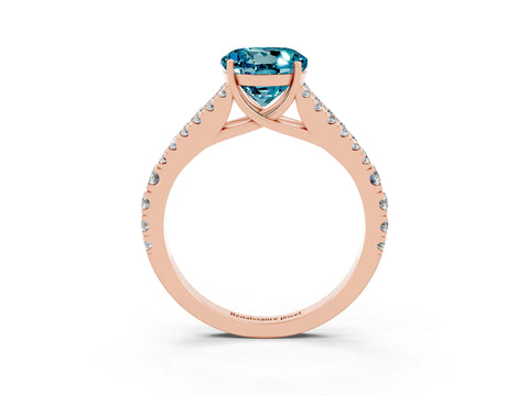 Rose gold Round Cut Blue Topaz Split Shank Pavé Engagement Ring with Four-Prong Setting_15