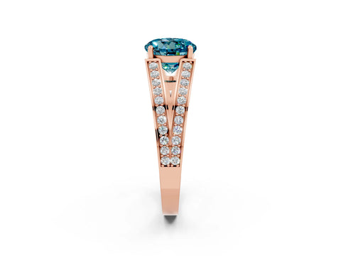 Rose gold Round Cut Blue Topaz Split Shank Ring with Pavé Band and Four-Prong Setting_2