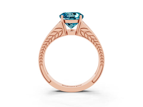 Rose gold Round Cut Blue Topaz Split Shank Ring with Pavé Band and Four-Prong Setting_3
