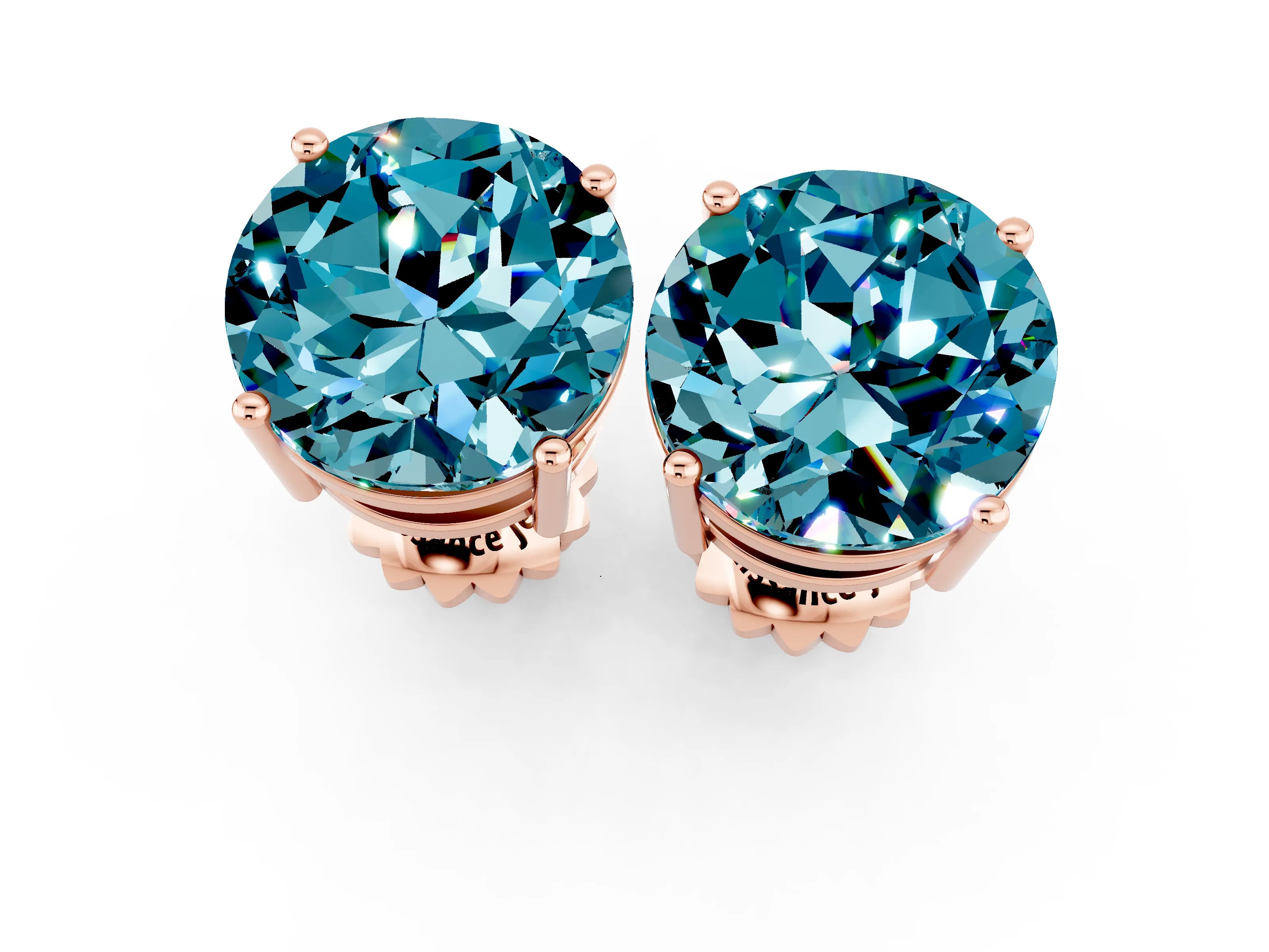 Rose gold Round Cut Blue Topaz Stud Earrings_19