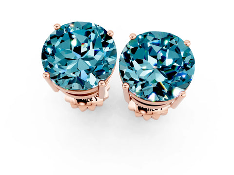 Rose gold Round Cut Blue Topaz Stud Earrings_19