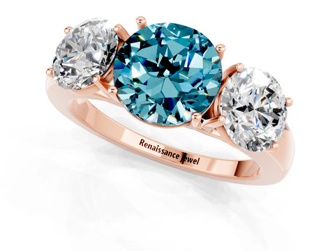 Rose gold Round Cut Blue Topaz Three-Stone Ring with Four-Prong Setting and Classic Band_1