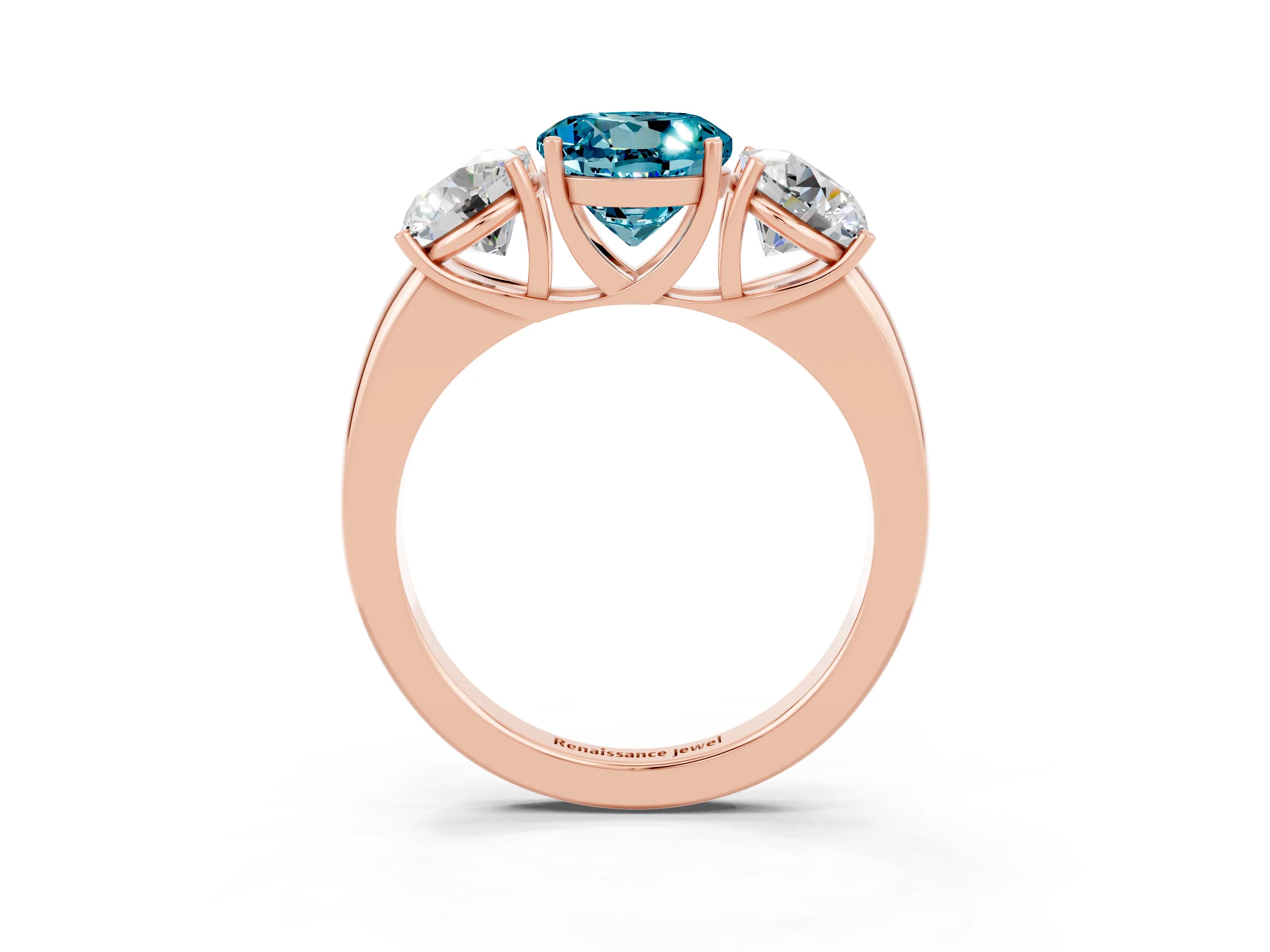 Rose gold Round Cut Blue Topaz Three-Stone Ring with Four-Prong Setting and Classic Band_3