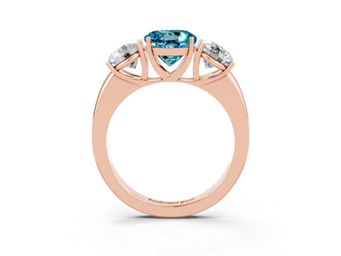 Rose gold Round Cut Blue Topaz Three-Stone Ring with Four-Prong Setting and Classic Band_3