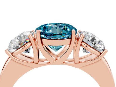 Rose gold Round Cut Blue Topaz Three-Stone Ring with Four-Prong Setting and Classic Band_4