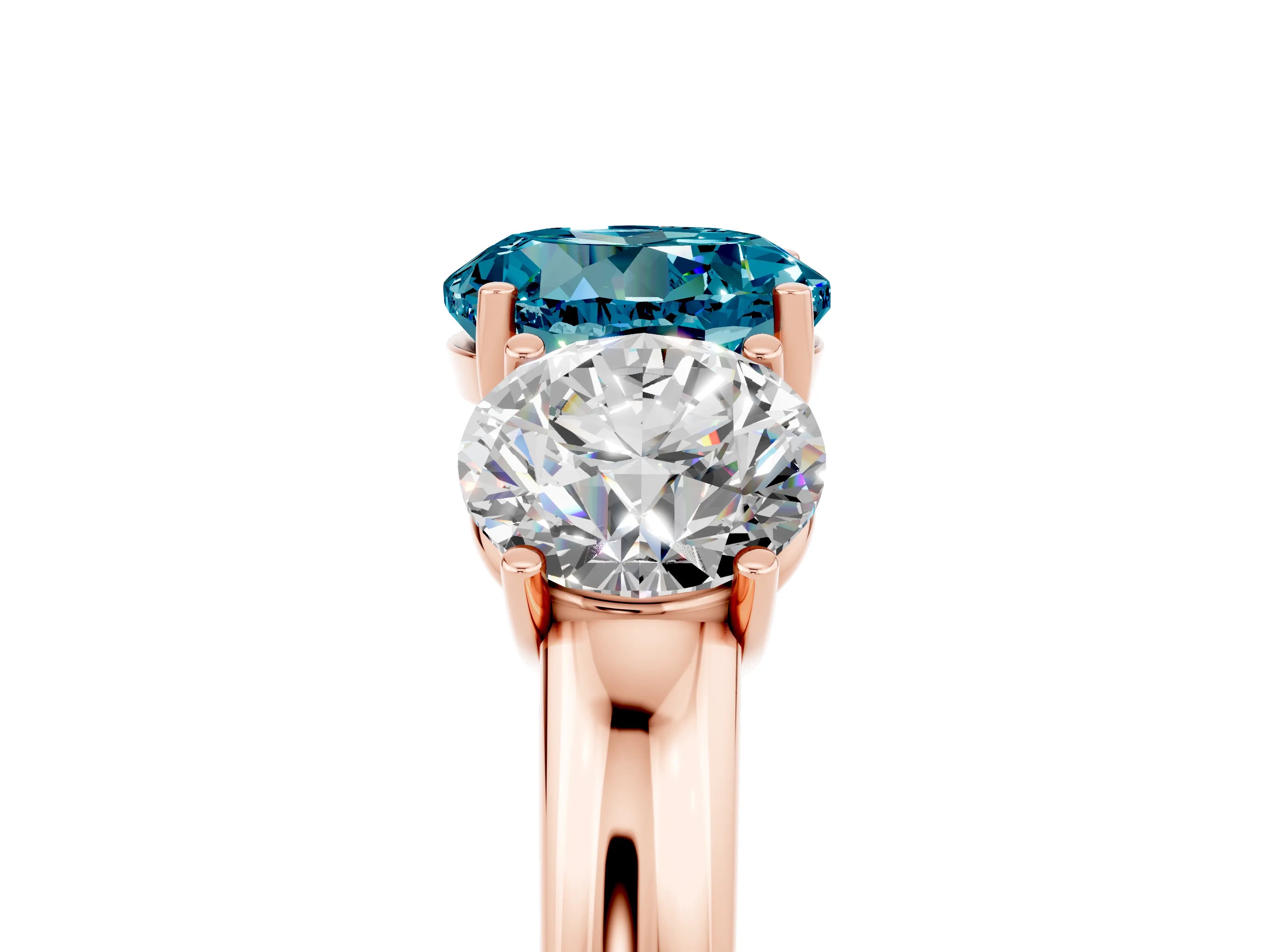 Rose gold Round Cut Blue Topaz Three-Stone Ring with Four-Prong Setting and Classic Band_5