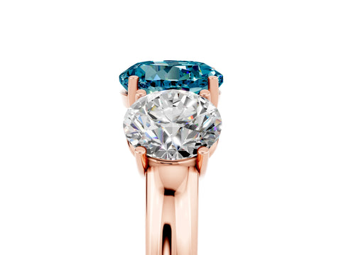 Rose gold Round Cut Blue Topaz Three-Stone Ring with Four-Prong Setting and Classic Band_5