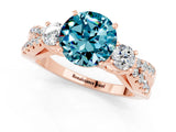 Rose gold Round Cut Blue Topaz Three-Stone Ring with Pavé Split Shank and Four-Prong Setting_1