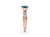 Rose gold Round Cut Blue Topaz Three-Stone Ring with Pavé Split Shank and Four-Prong Setting_2
