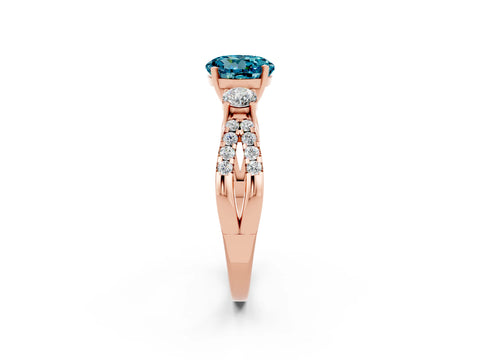 Rose gold Round Cut Blue Topaz Three-Stone Ring with Pavé Split Shank and Four-Prong Setting_2