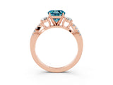 Rose gold Round Cut Blue Topaz Three-Stone Ring with Pavé Split Shank and Four-Prong Setting_3