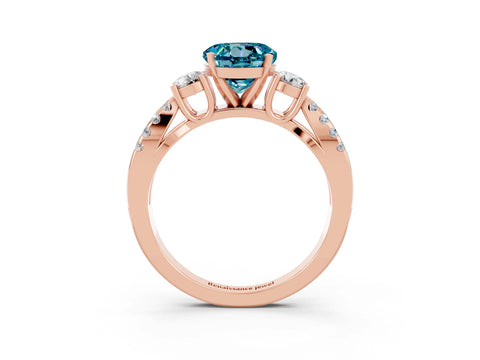 Rose gold Round Cut Blue Topaz Three-Stone Ring with Pavé Split Shank and Four-Prong Setting_3