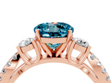 Rose gold Round Cut Blue Topaz Three-Stone Ring with Pavé Split Shank and Four-Prong Setting_4